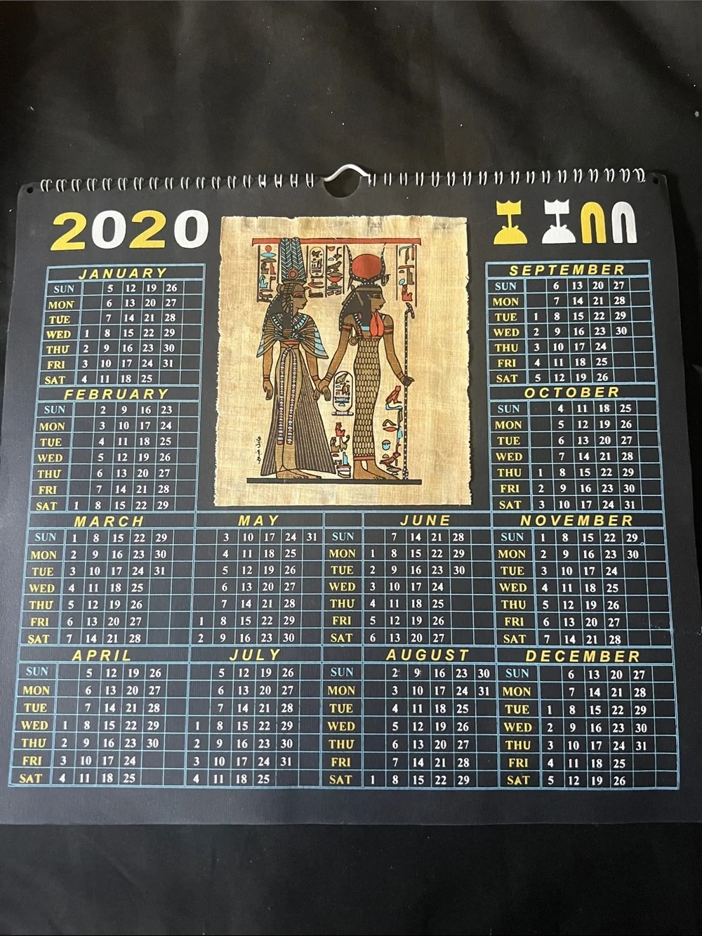 Handmade Papyrus Pharaonic Wall Calendar 2019-2020 - Black & Brown
